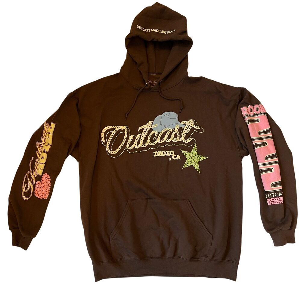 Outcast Indio Rodeo Night Room 222 Heartbreak Hotel Stage Coach Hoodie Brown XL